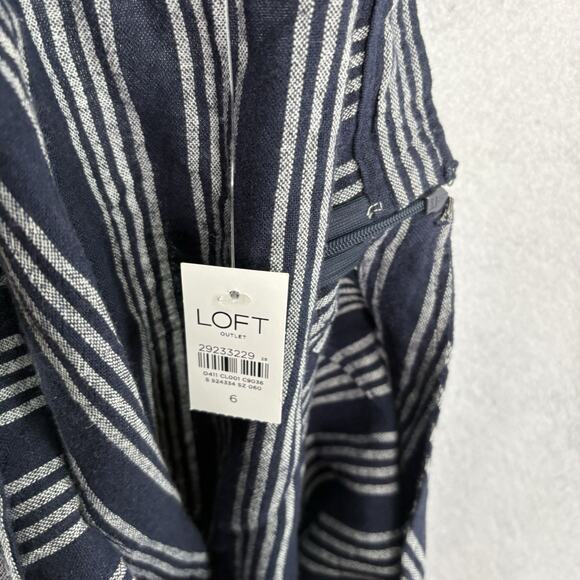 Ann Taylor LOFT Outlet Womens Sz 6 Navy Striped Criss Cross Linen Blend Tank NWT - Picture 8 of 9